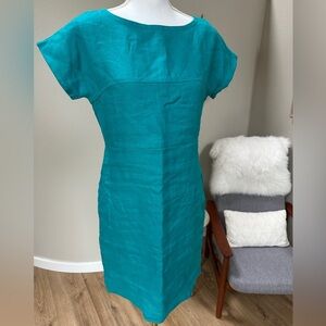 Banana Republic turquoise teal Linen short midi sheath cap sleeve dress
